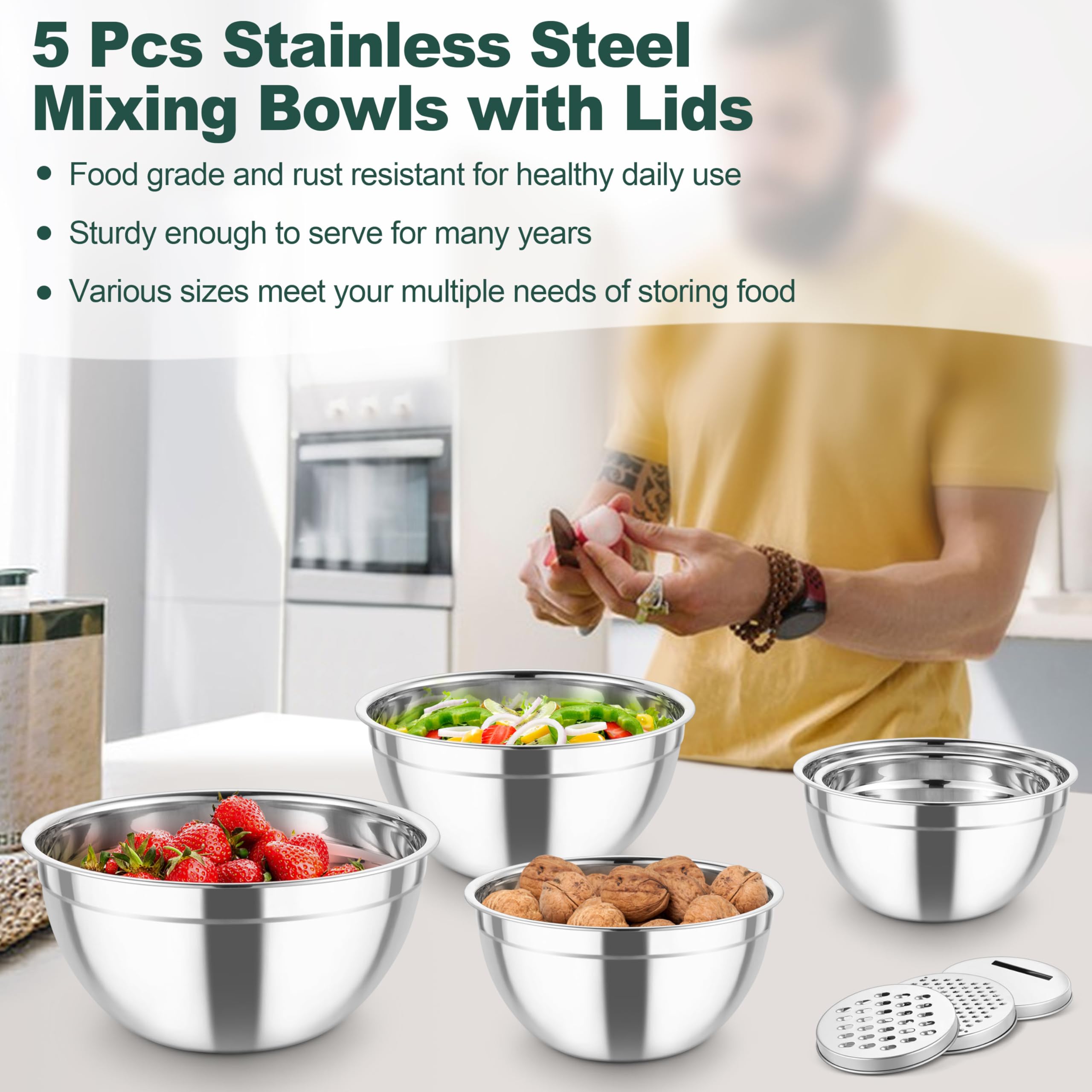 TeamFar 5-piece set includes 4.6, 2.6, 1.5, 1, and 0.7 qt sizes.