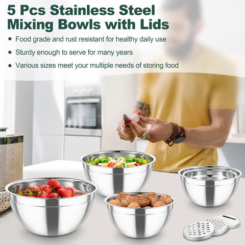 TeamFar 5-piece set includes 4.6, 2.6, 1.5, 1, and 0.7 qt sizes.