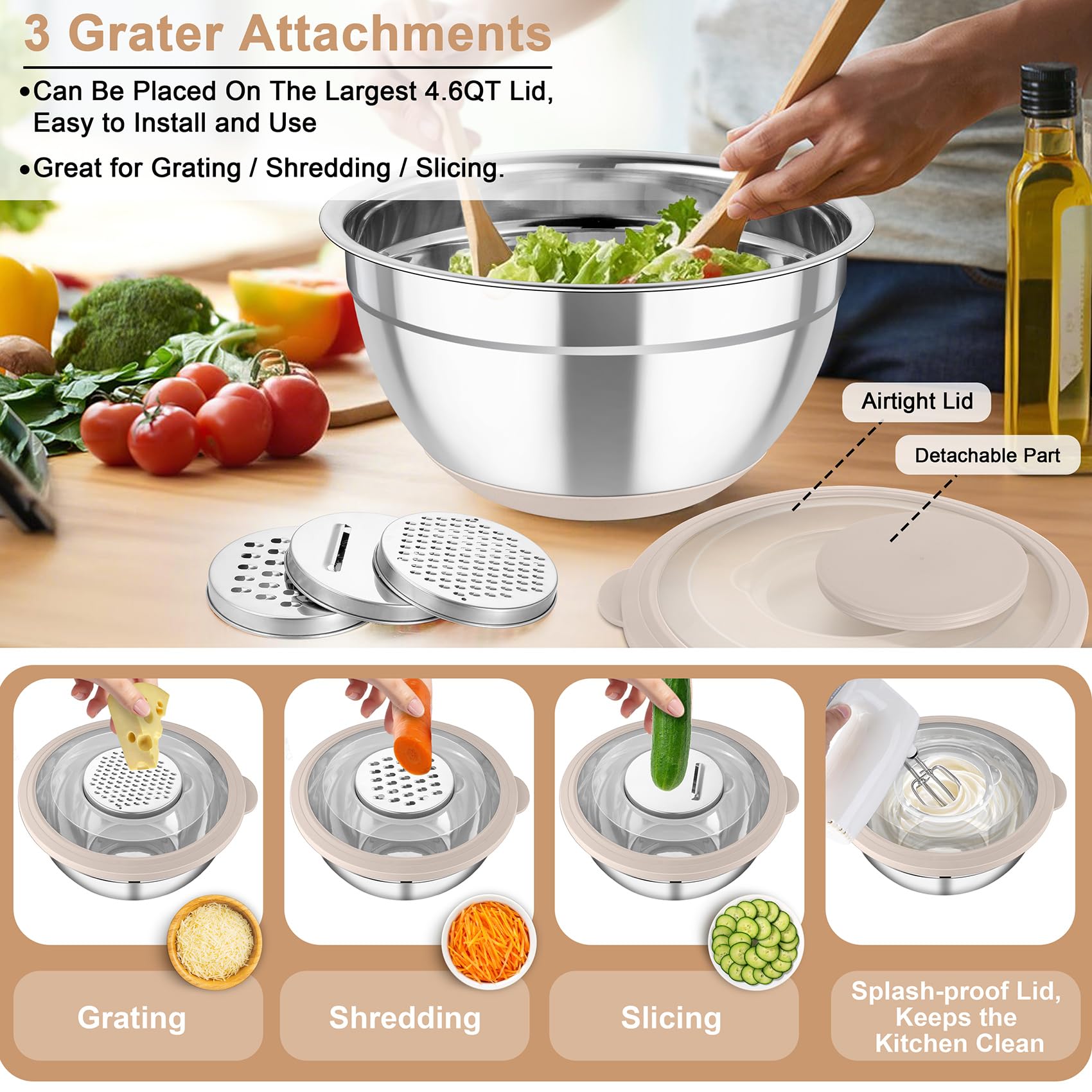 TeamFar three graters attach to the lid for mess-free prep.