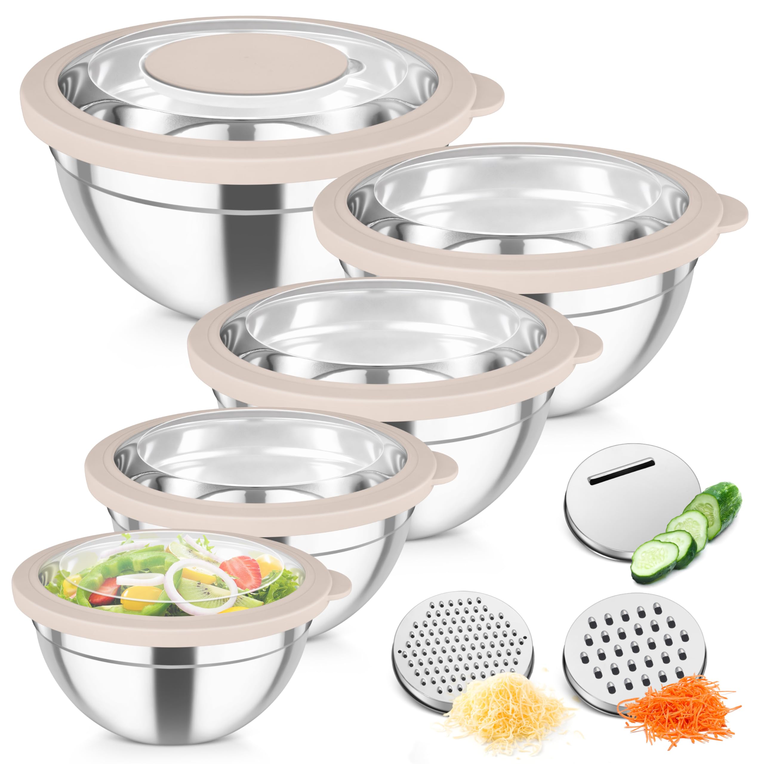 TeamFar mixing bowls with stainless steel design and detachable-center lid for easy whipping and storage.