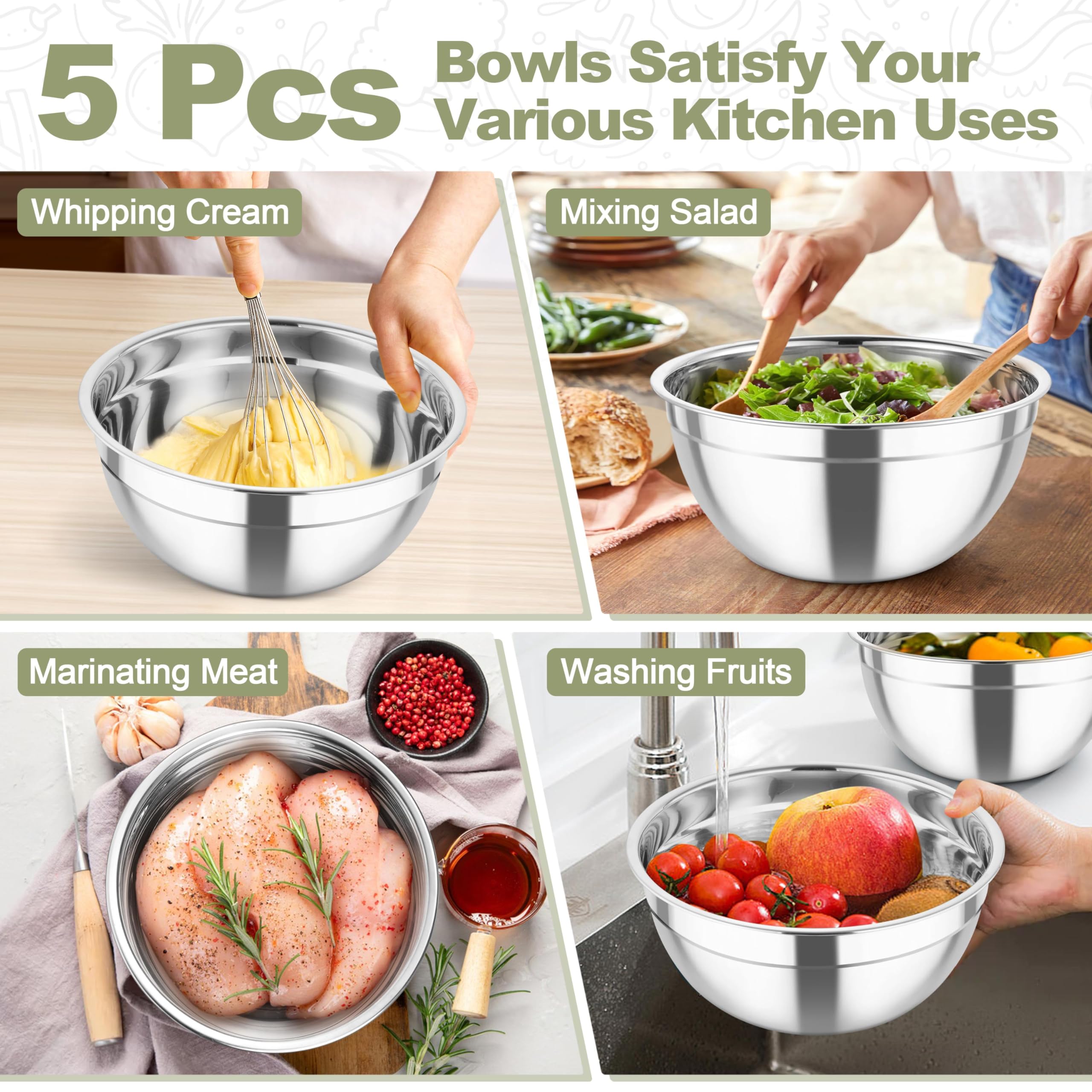 TeamFar five-piece set in varying sizes (0.7–4.6 qt) for versatile prep.