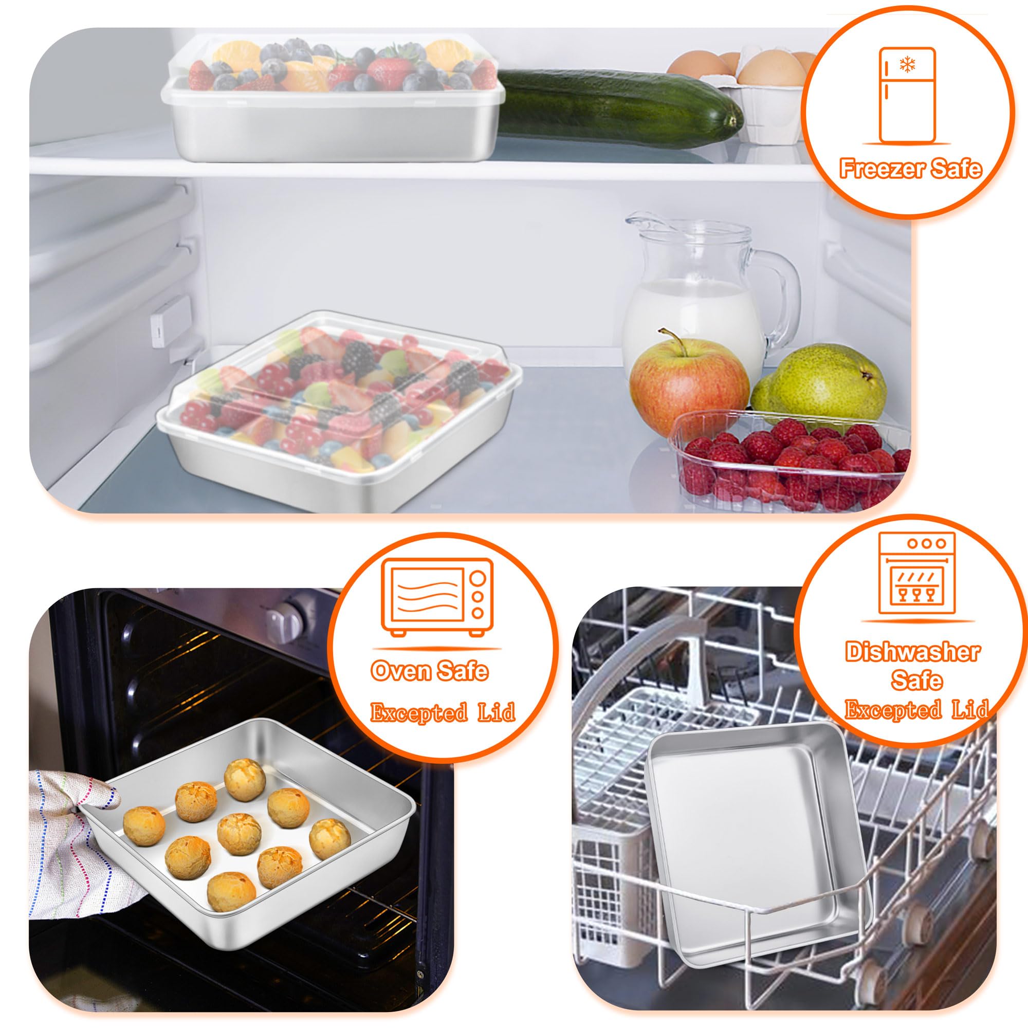 TeamFar versatile square pan suitable for cakes, brownies, and fridge storage.