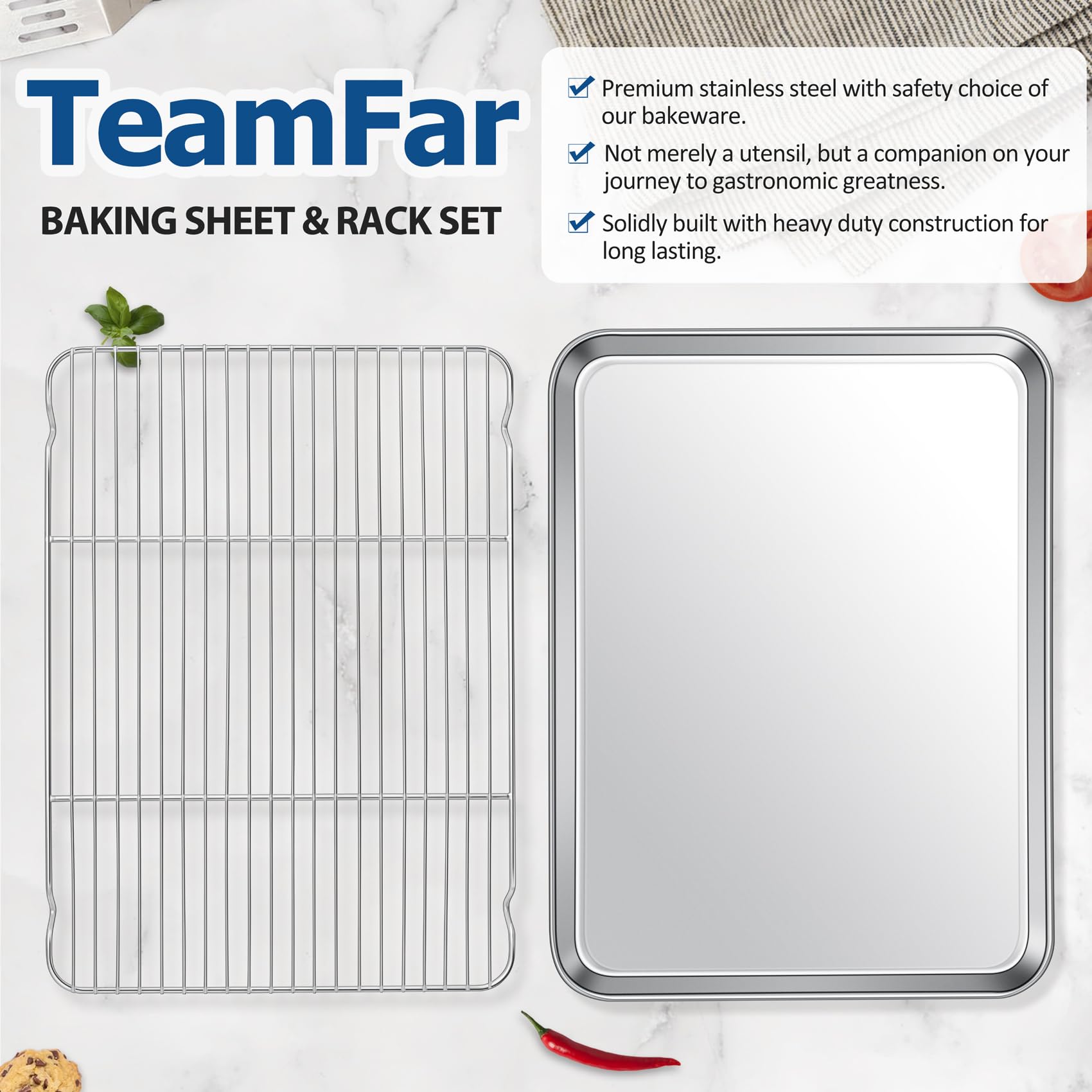 TeamFar 17.6 by 13 inch pan fits standard ovens for daily use.