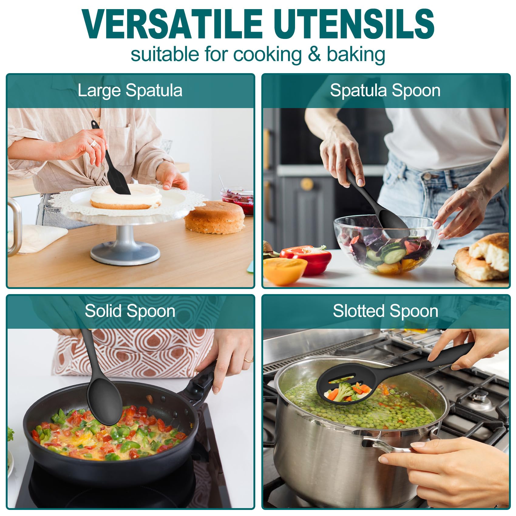 TeamFar silicone slotted spoon; drains liquids easily while serving.