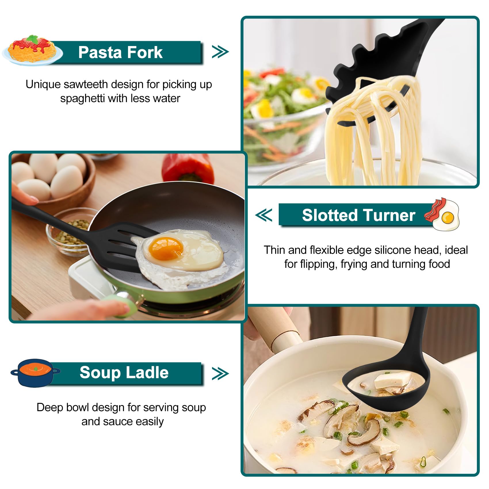 TeamFar silicone solid spoon; durable stirring for sauces and soups.