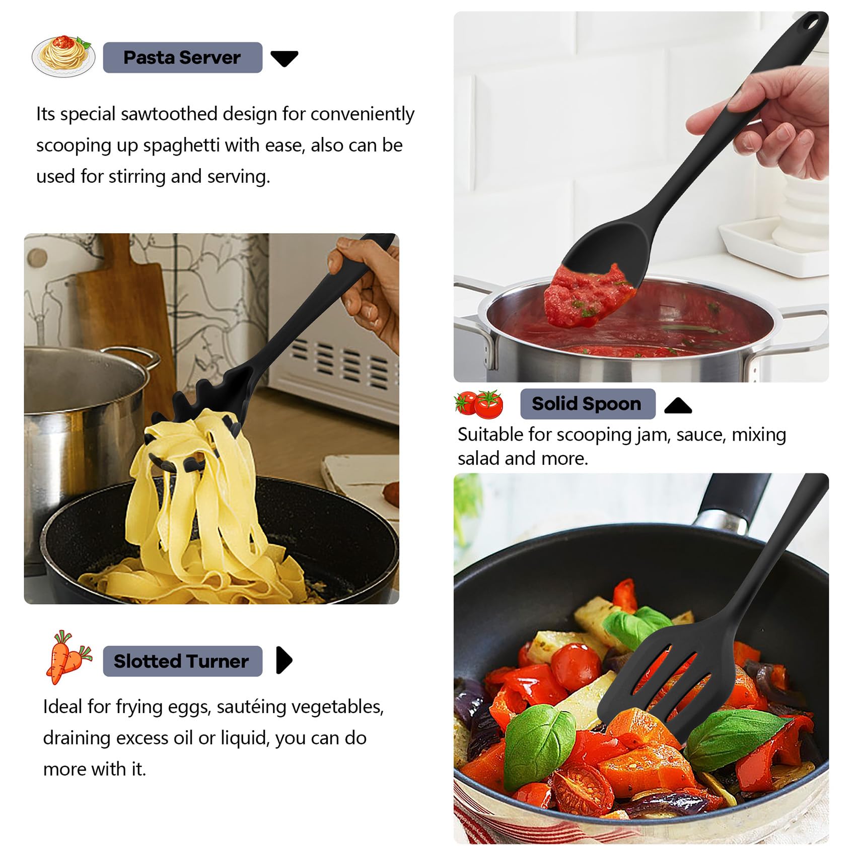 TeamFar solid spoon silicone utensil gentle stirring without scratching cookware