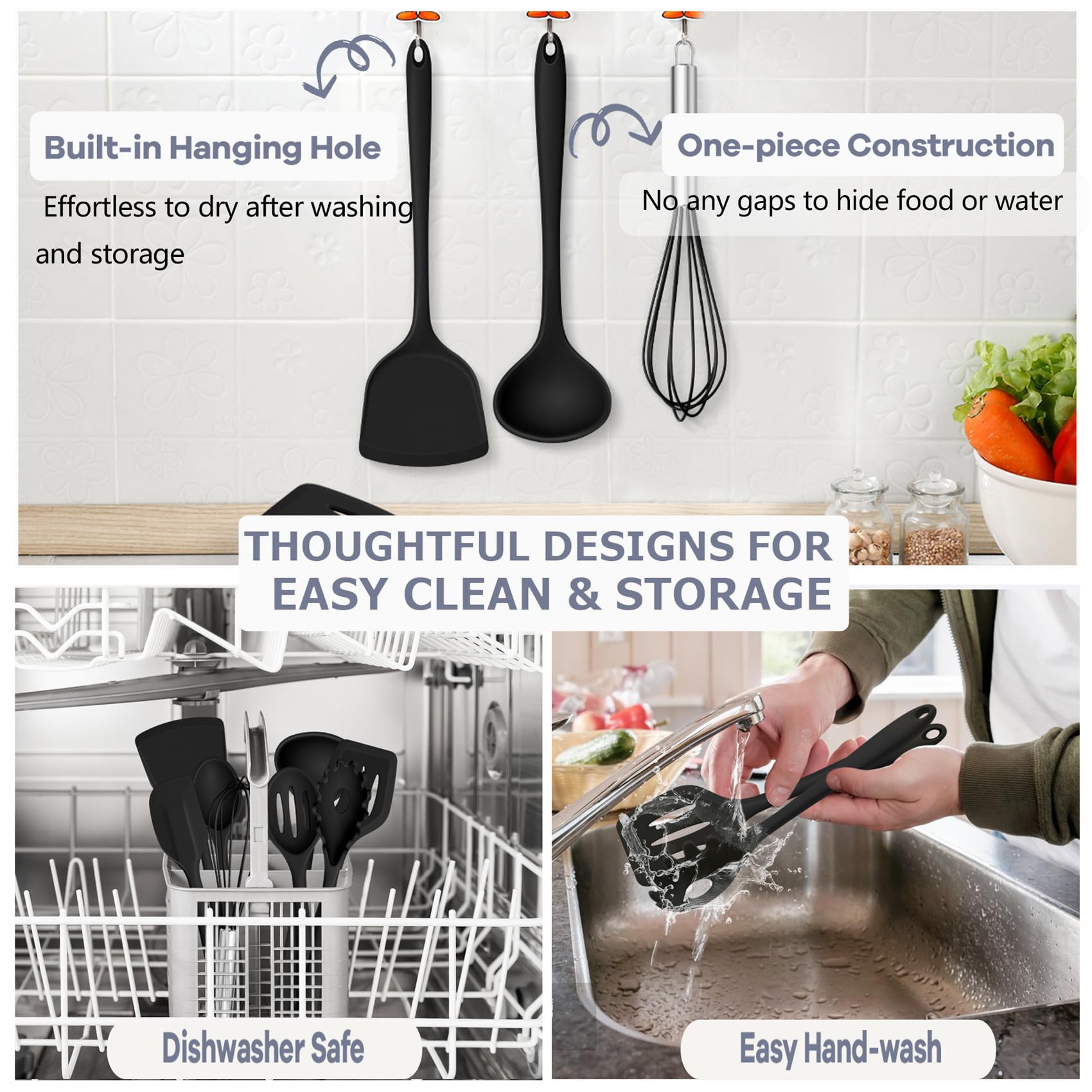 TeamFar soup ladle silicone utensil smooth pour and portion soups