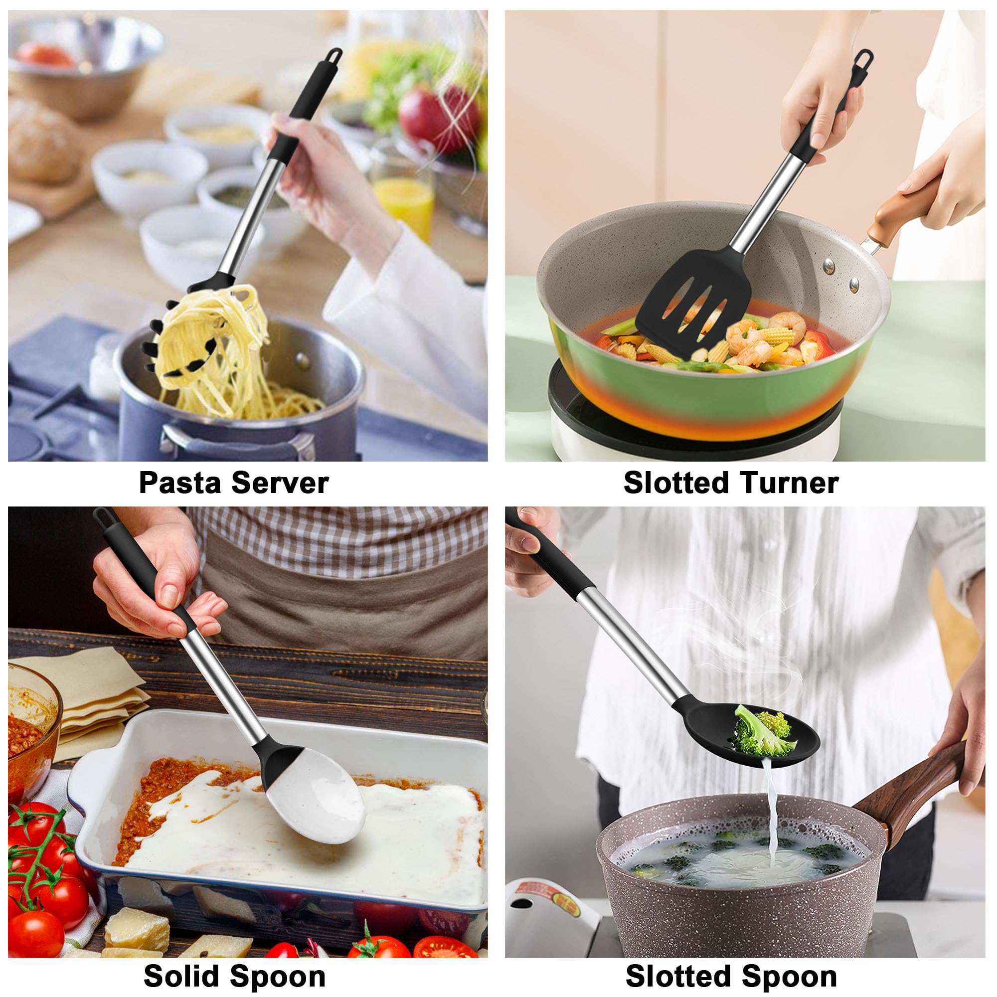 TeamFar slotted spoon with silicone head for quick draining and serving.