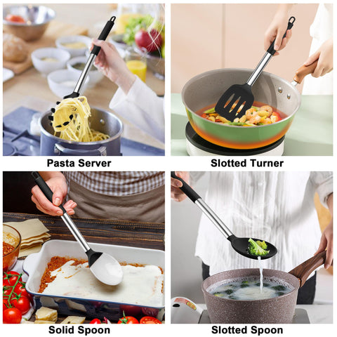 TeamFar slotted spoon with silicone head for quick draining and serving.