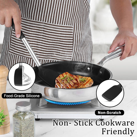 TeamFar solid spoon with stainless steel handle for mixing and serving sauces.