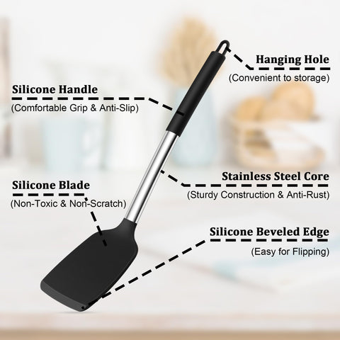 TeamFar solid turner with stainless steel handle for sturdy flipping.