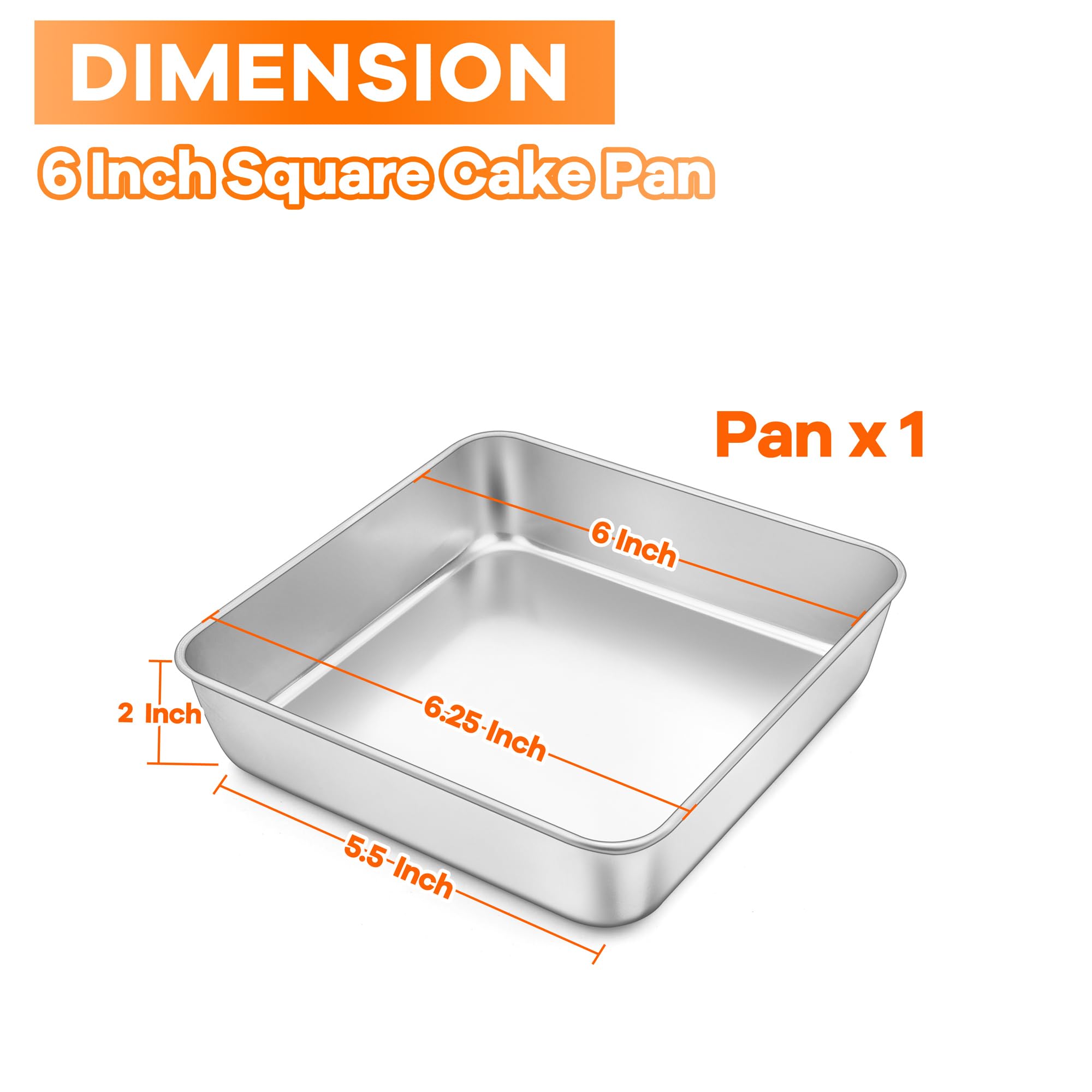 TeamFar 6 inch square pan with brushed surface for easy release