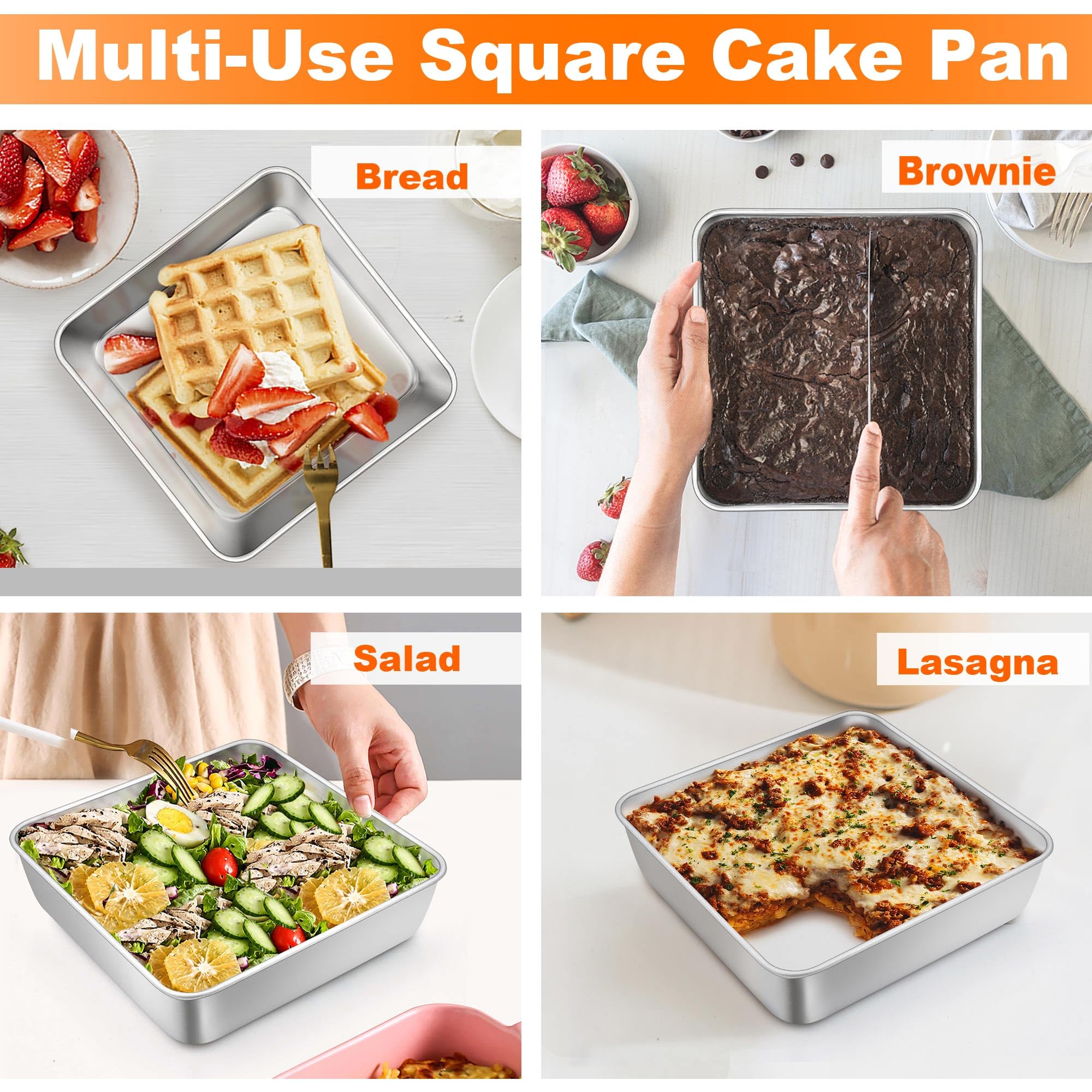 TeamFar 6 inch square pan featuring one-piece construction for sturdiness