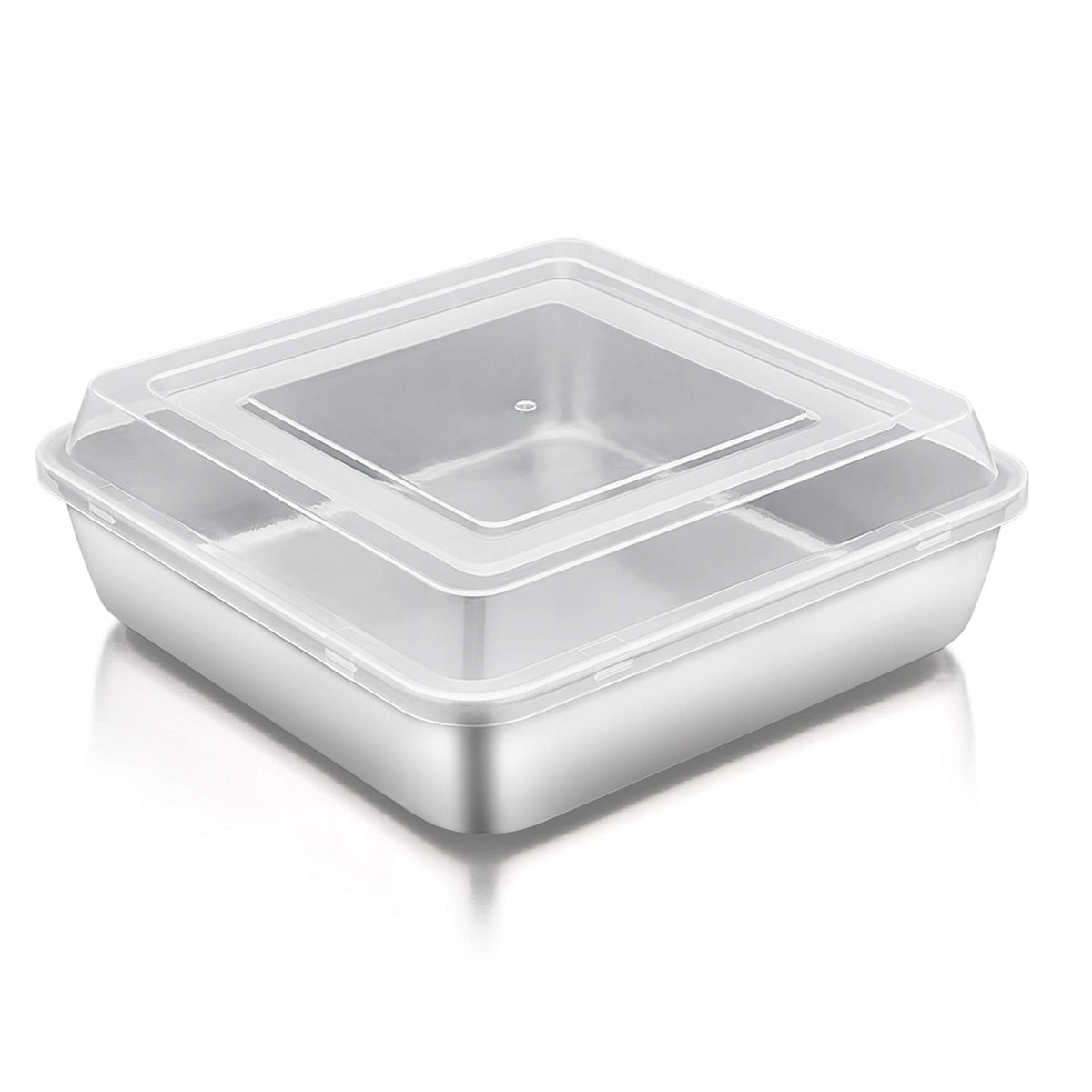 TeamFar square cake pan 8inch with stainless steel build and tight lid for freshness