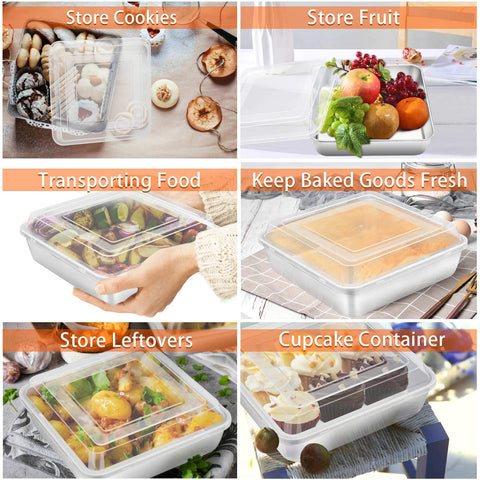 TeamFar square cake pan with lid ready for storage of leftovers