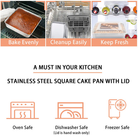 TeamFar square cake pan with lid prepared for transport or gifting