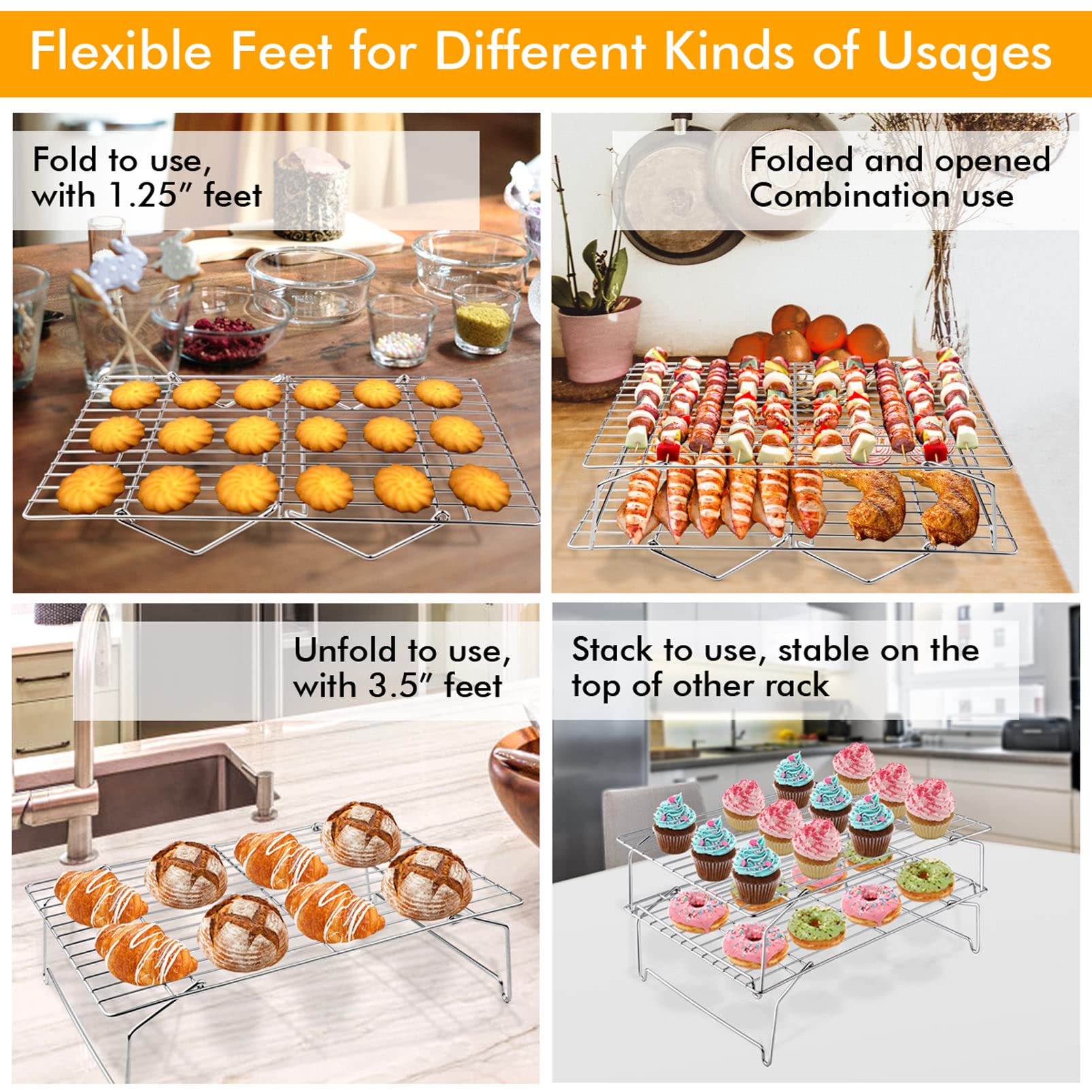 TeamFar stackable cooling rack with collapsible feet saves kitchen space.