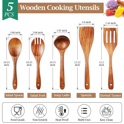 TeamFar teak wood salad spoon smooth finish protects nonstick cookware