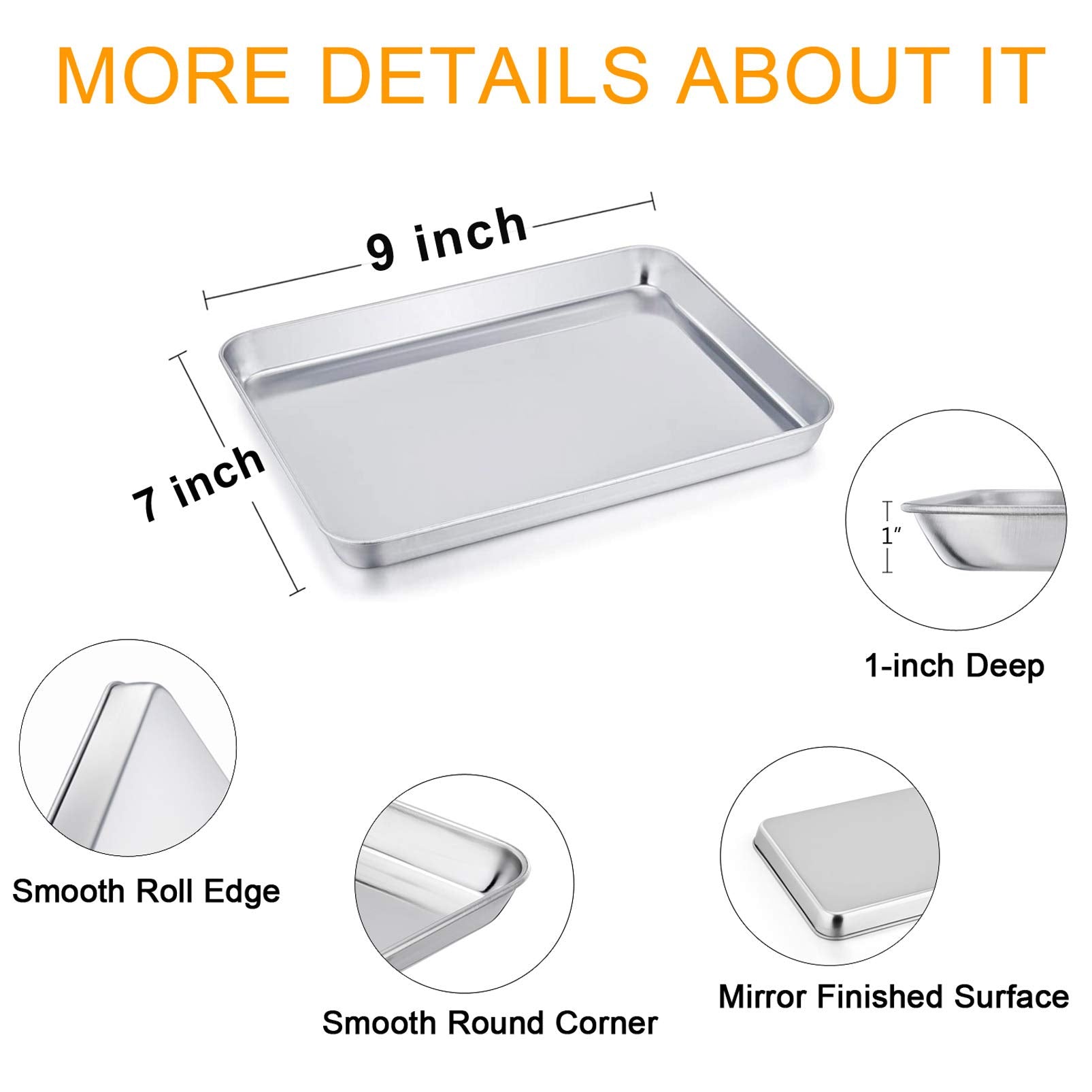 TeamFar baking tray bottom view, 9x7 inch, pure stainless steel for safe everyday use.