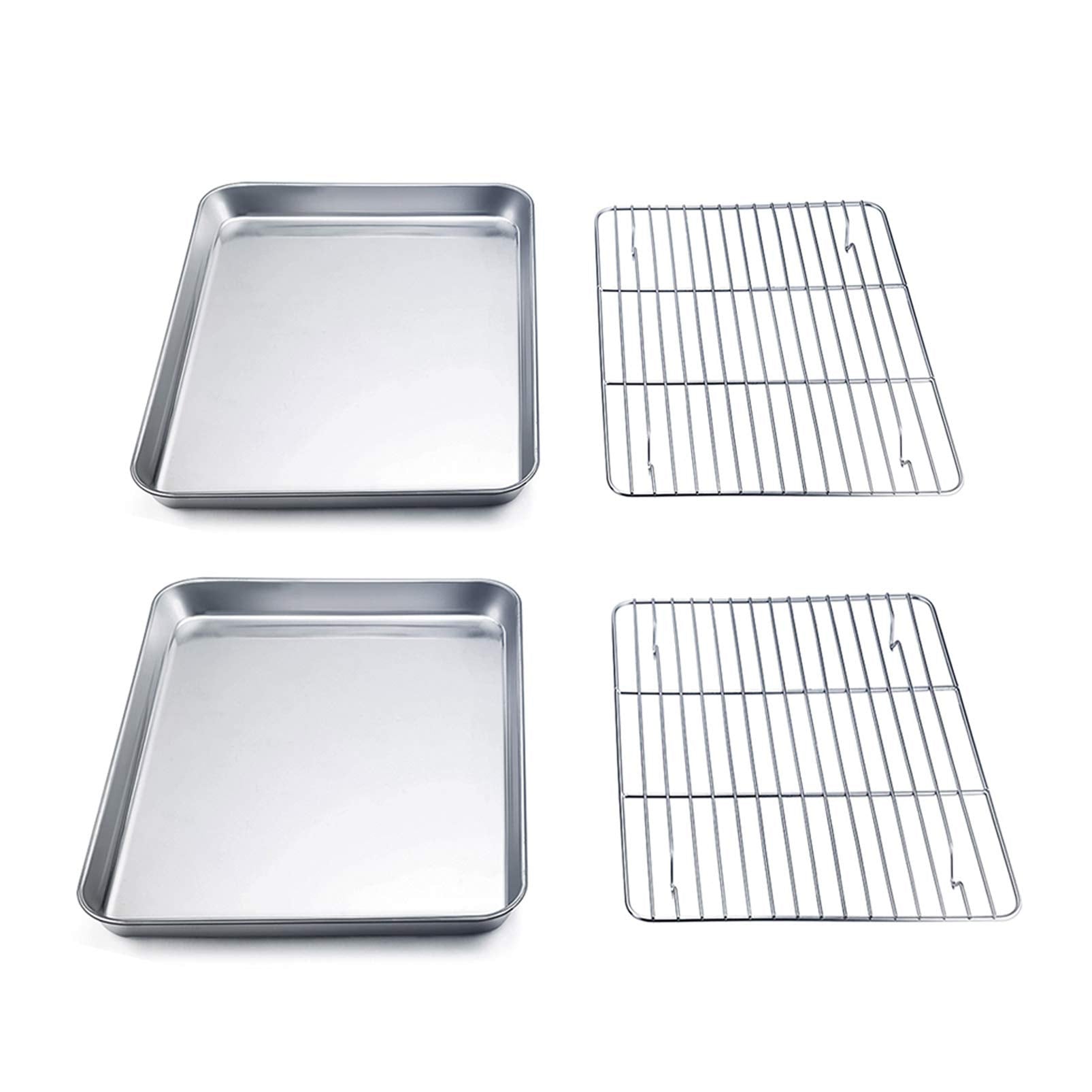 TeamFar toaster oven pan top view, 9x7 inch, sturdy stainless steel for even baking.