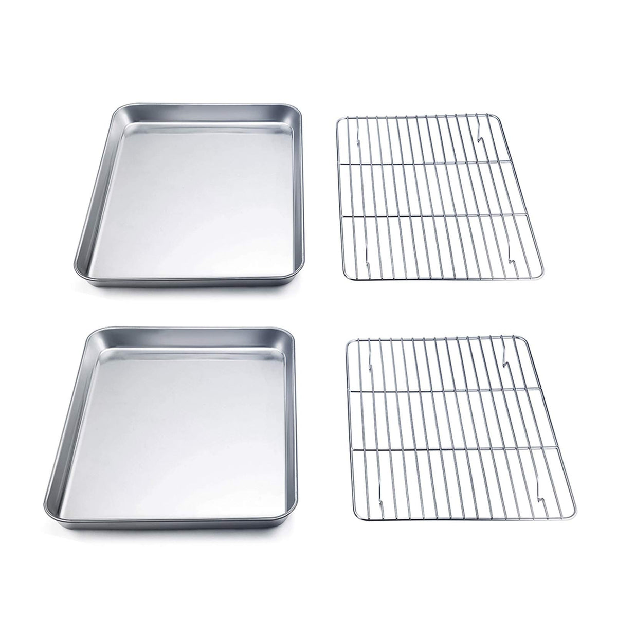 TeamFar toaster oven pan top view, 9x7 inch, sturdy stainless steel for even baking.