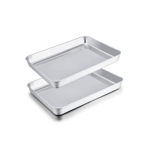 TeamFar toaster oven pan in stainless steel, compact design ideal for small batches.