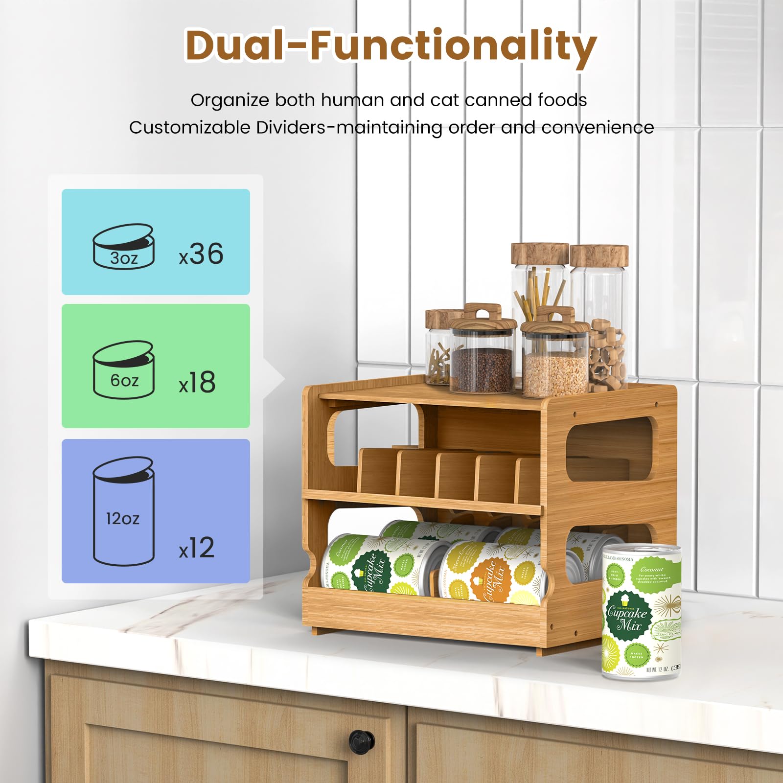 Teamkio adjustable can storage fits a variety of sizes for flexible pantry use
