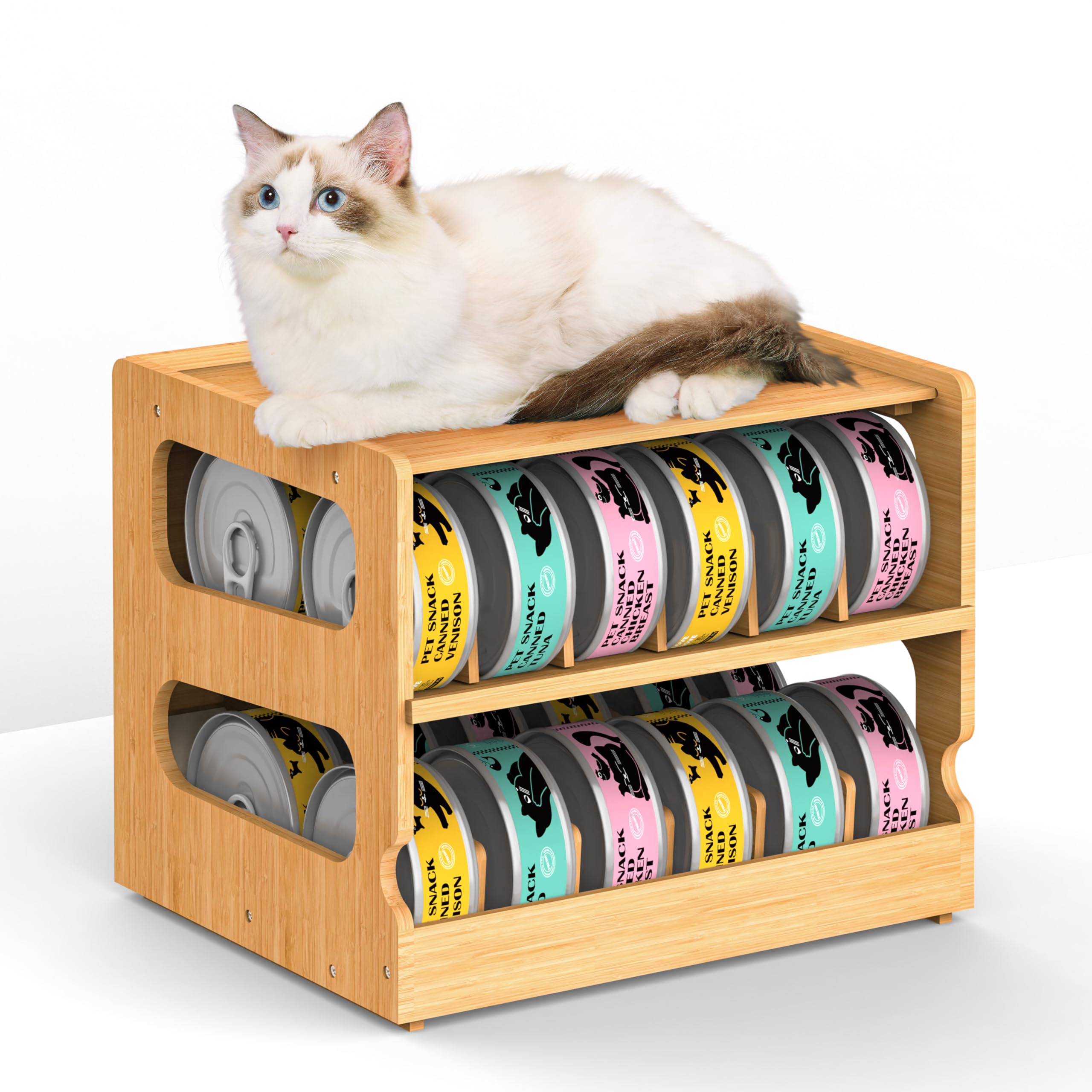 Teamkio bamboo can organizer in pantry with 2-tier design for organized can storage