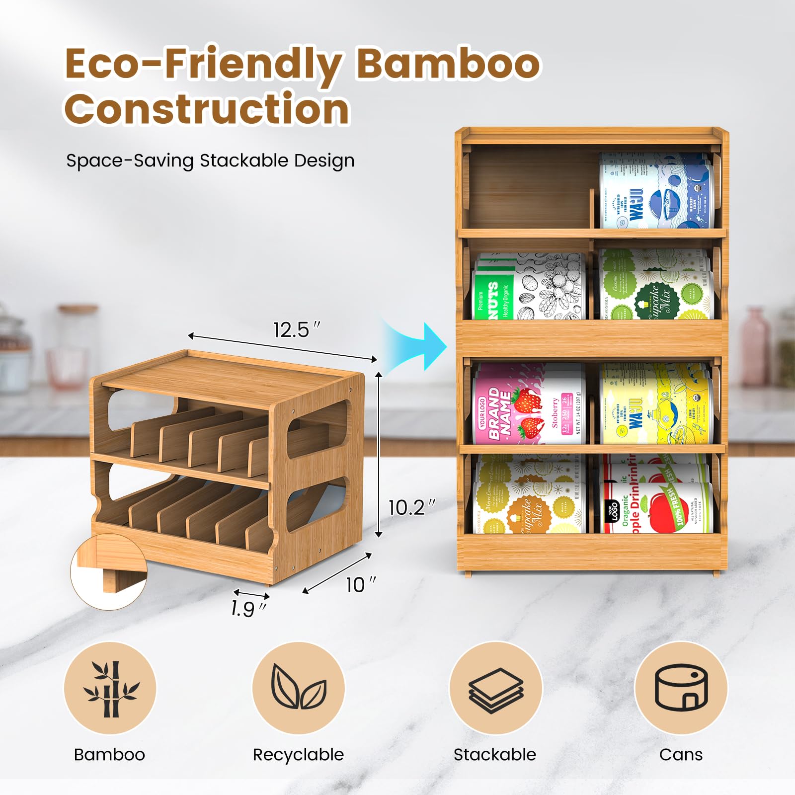Teamkio bamboo can organizer stackable rack in kitchen saves space and sets inventory order