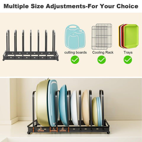 TEAMOLA pots, pans, and lid divider rack saves cabinet space