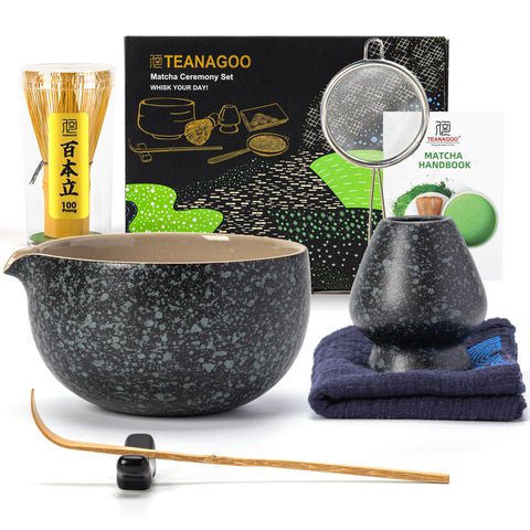 TEANAGOO Matcha whisk set black bowl 510ml, ceremony-ready chawan for smooth whisking