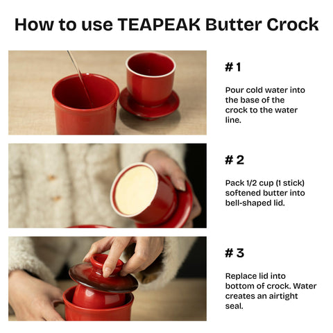 Teapeak butter keeper red close-up highlights artisanal ceramic glaze