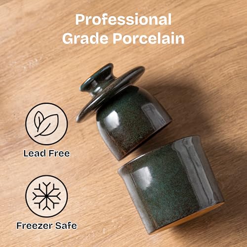 Teapeak butter keeper crock bell-shaped lid highlighting easy serving design