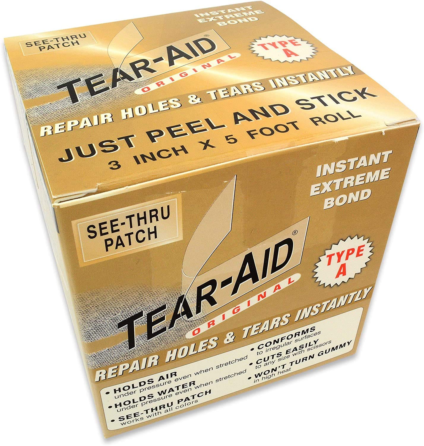 TEAR-AID fabric repair roll allows quick, strong patches on canvas and fabrics.