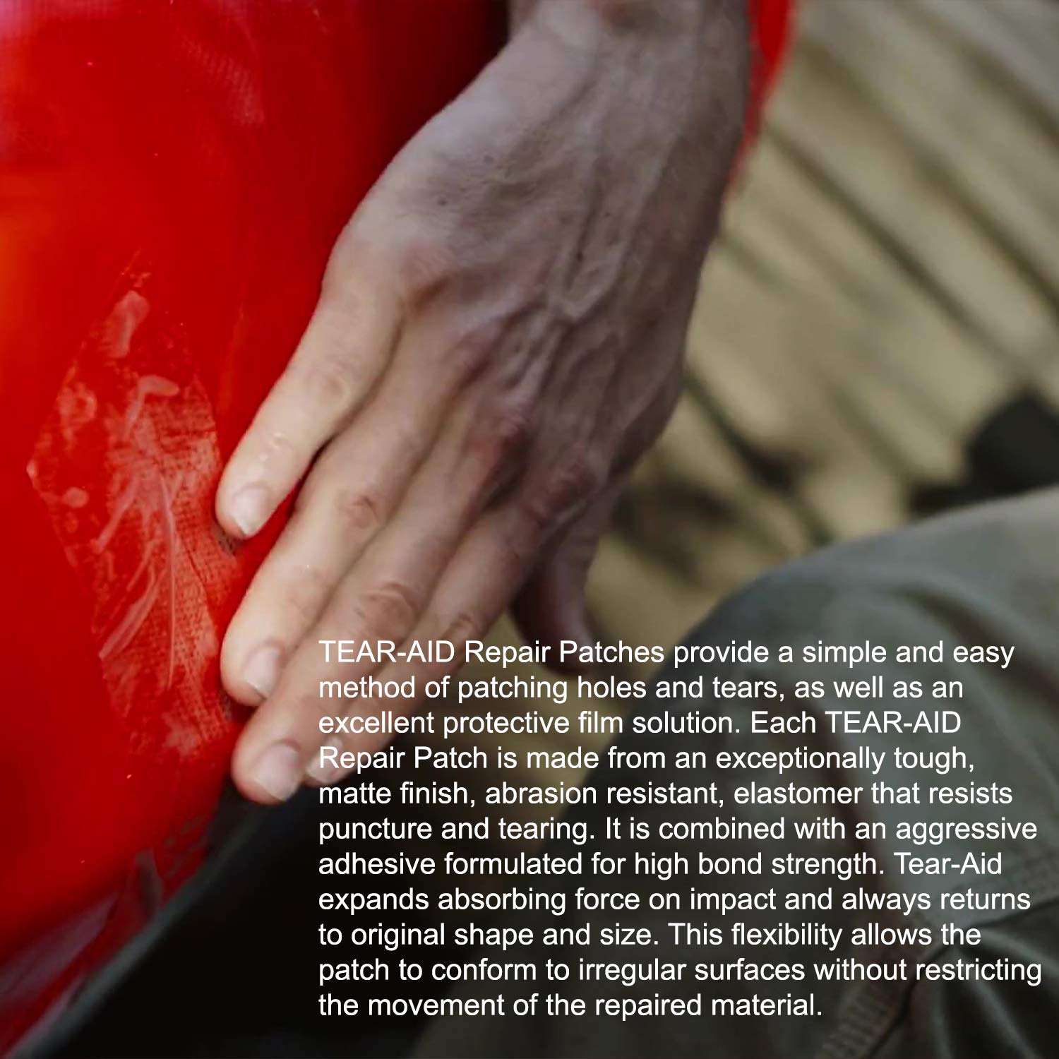 Visible see-through repair blending with vinyl surface.