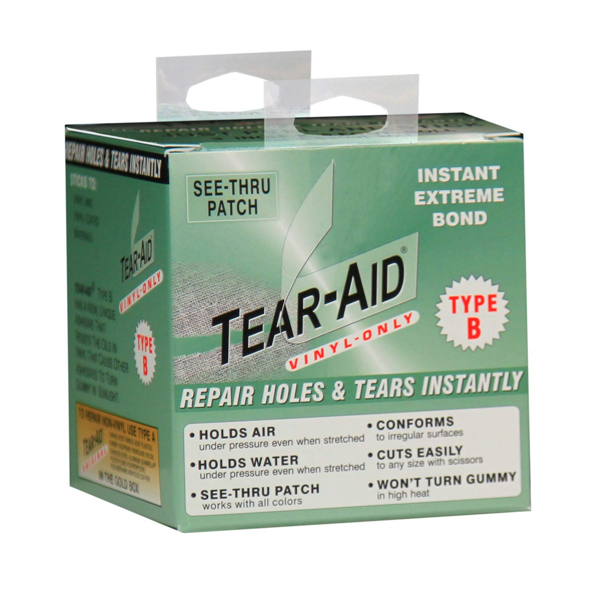TEAR-AID Type B vinyl patch roll ready to cut for long-lasting repairs.