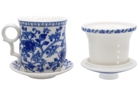 Tea Talent porcelain teacup on an office desk ready for tea.