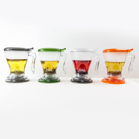 TEAZE Infuser shown with a steaming cup highlighting aroma release