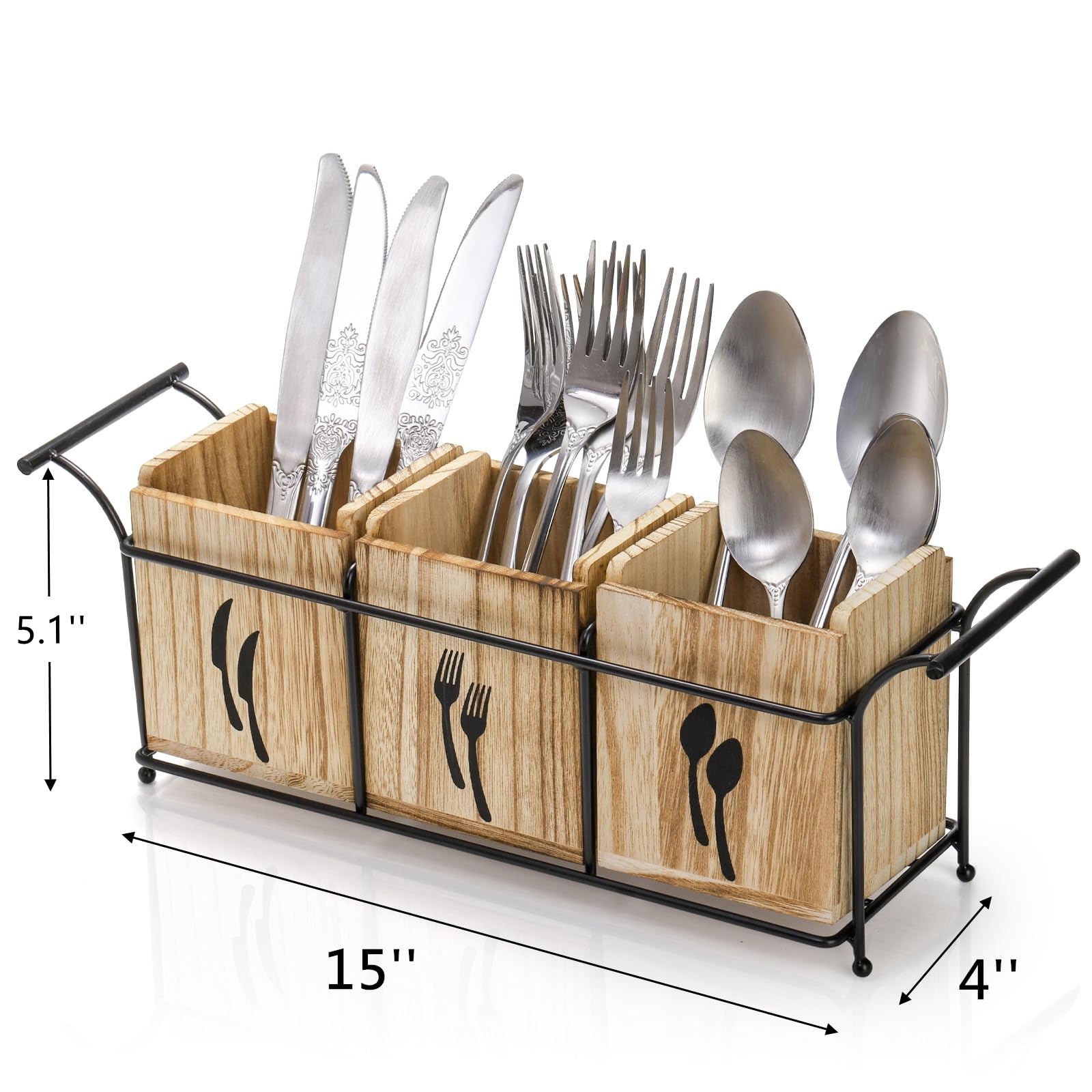 Tebery metal tray with wood panel caddy adds durable storage for daily kitchen essentials.