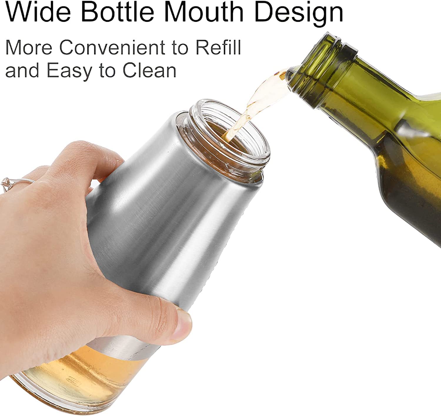 Tebery oil dispenser features one-hand control for precise, mess-free servings.