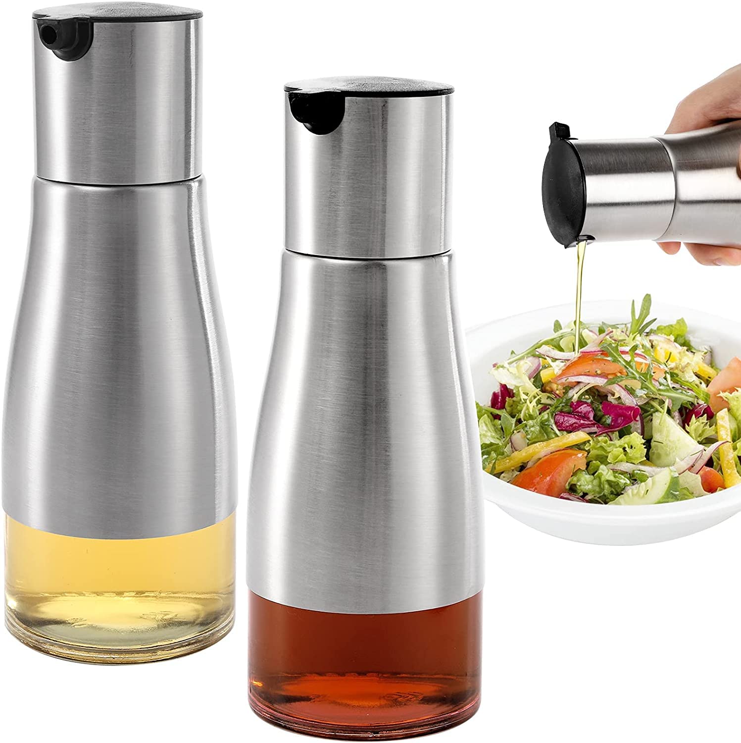 Tebery olive oil dispenser with wide mouth for easy refills and controlled pouring.