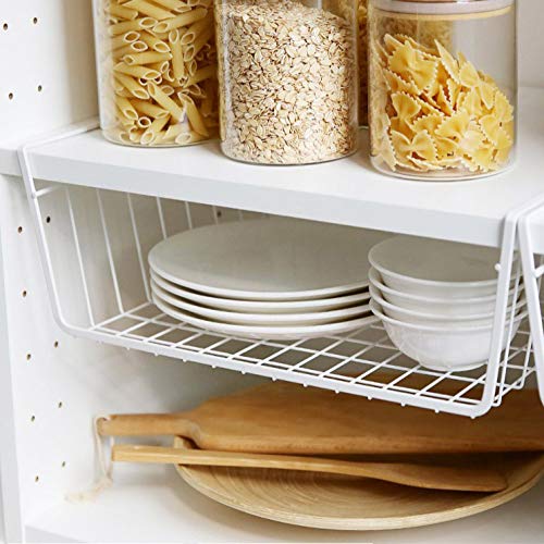 Tebery white storage rack stores linens and plates neatly