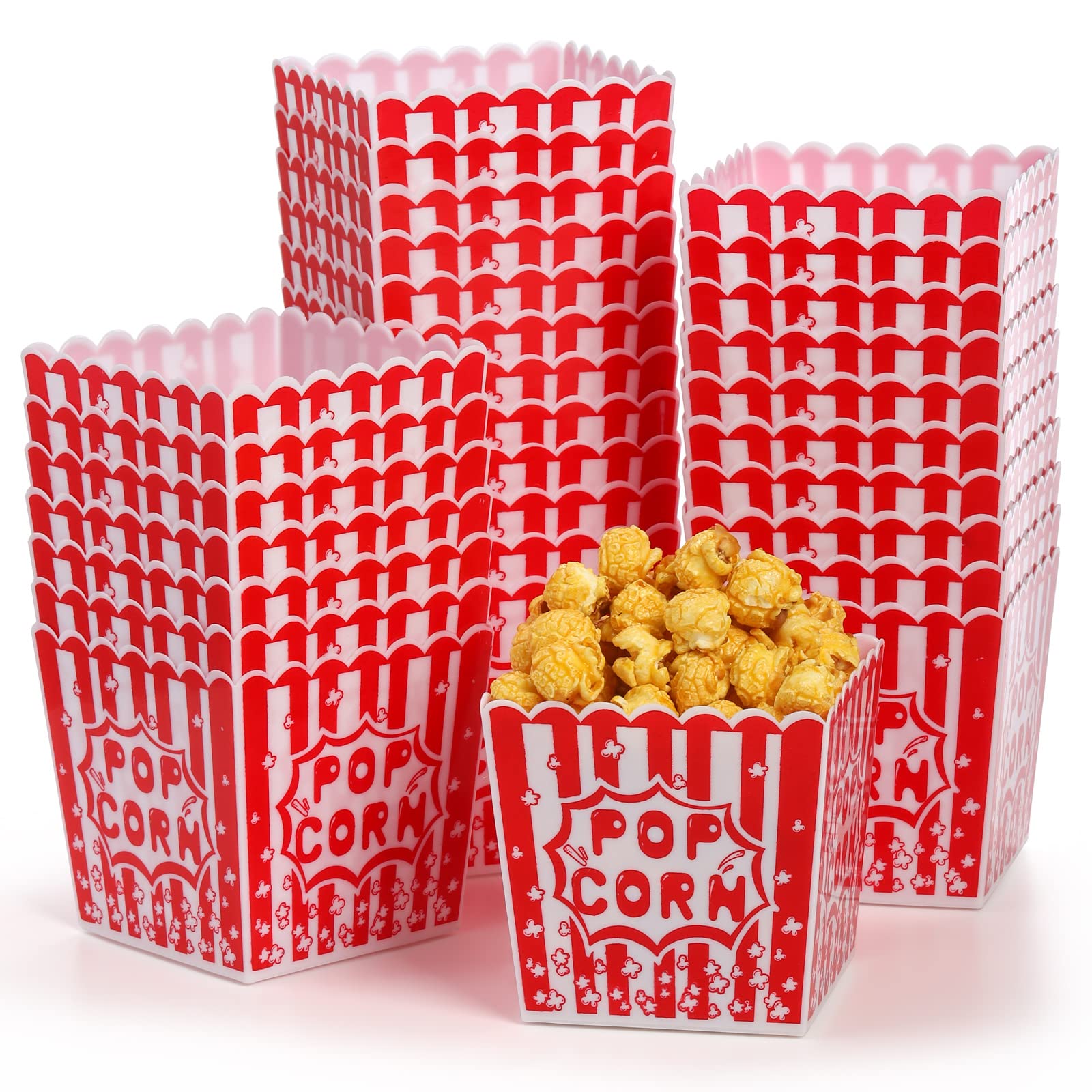 Tebery popcorn boxes stacked neatly for compact storage after use.