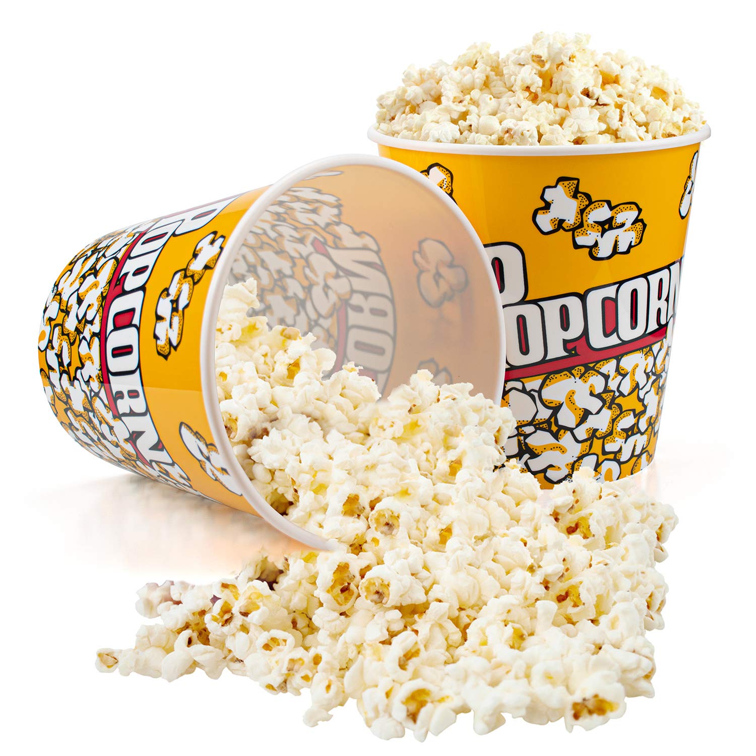 Tebery popcorn bucket side view, stackable for space-saving storage.