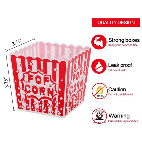 Tebery red and white stripe popcorn boxes for festive open-top serving.
