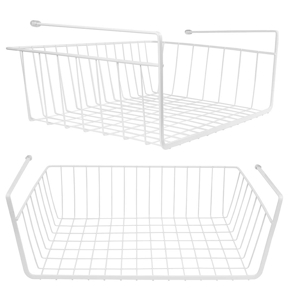 Tebery under-shelf white wire basket for pantry organization and easy access