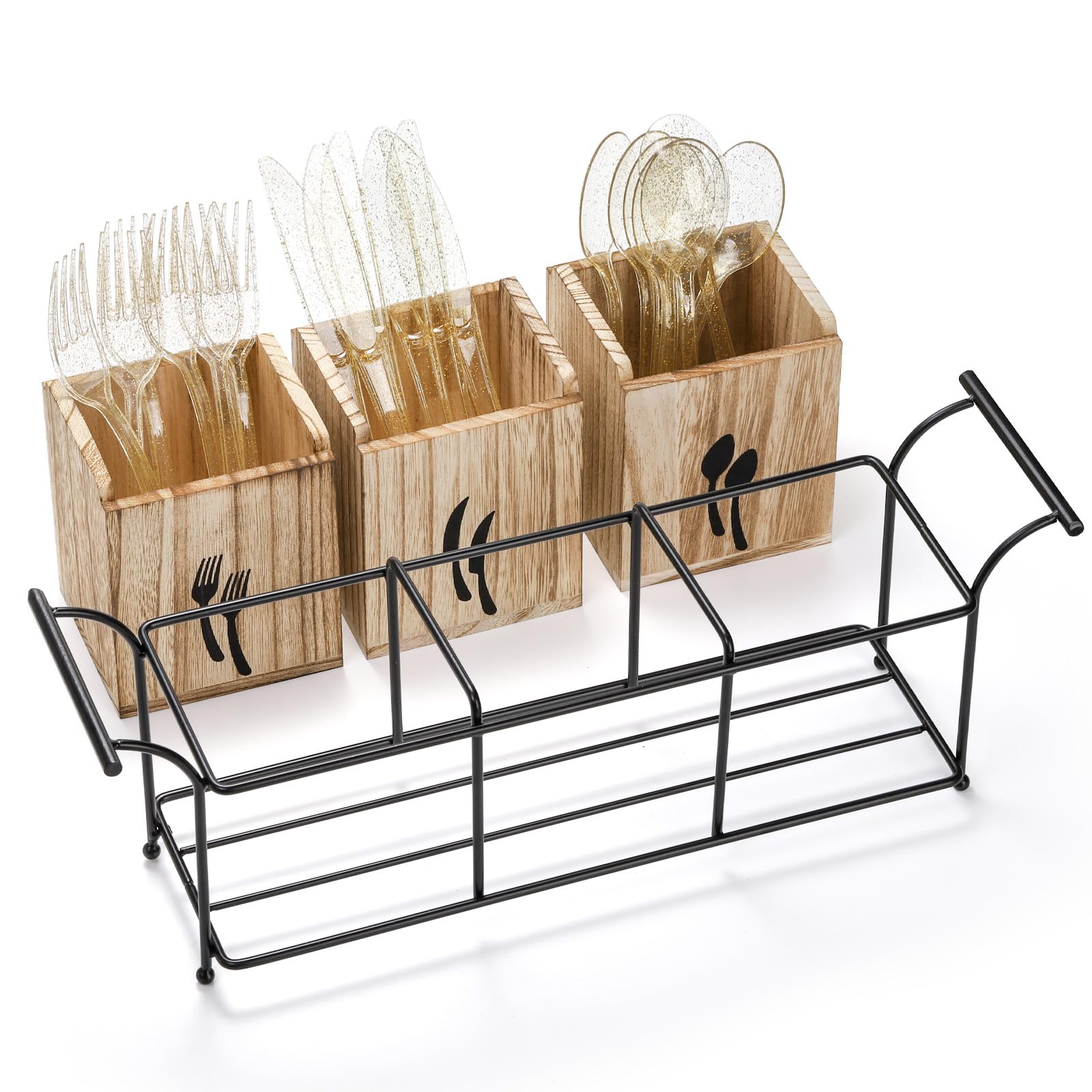 Tebery utensil caddy with handle makes transport easy from counter to table.