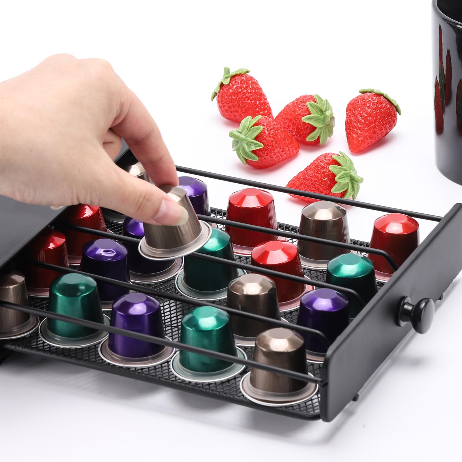 Tecbeauty sliding-drawer organizer facilitates easy pod retrieval