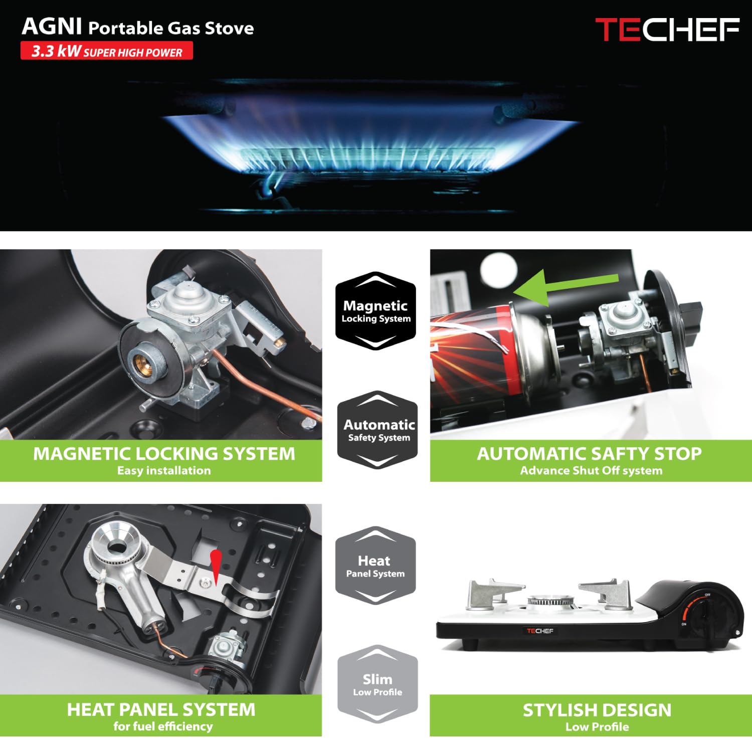 TECHEF AGNI automatic safety stop for flame control