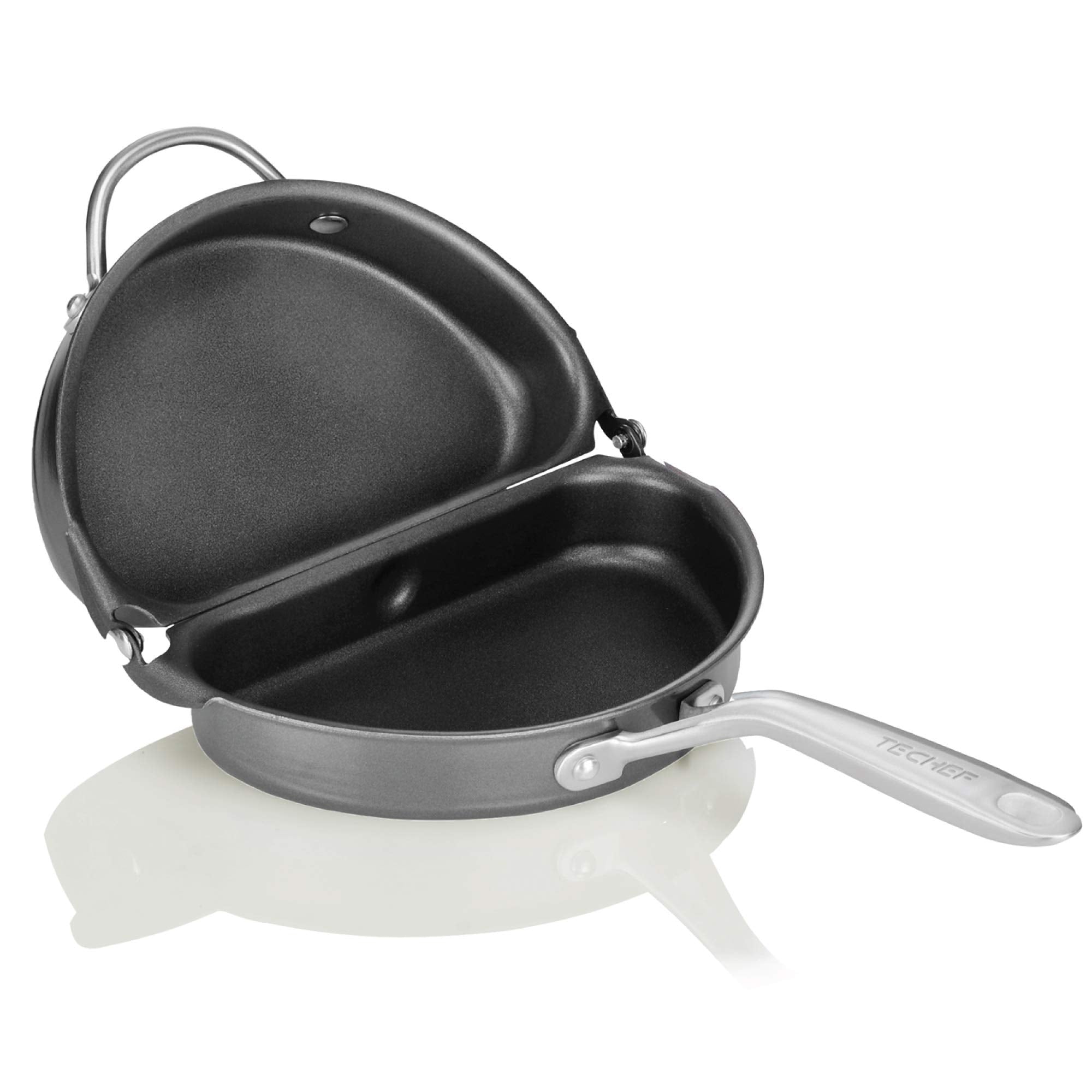 TECHEF frittata omelette pan folding for easy flipping during cooking.